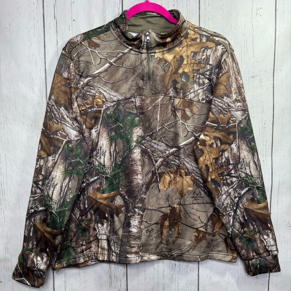 Under Armour Camo Quarter Zip Fleece Pullover Realtree Hunting Jacket L Outdoor